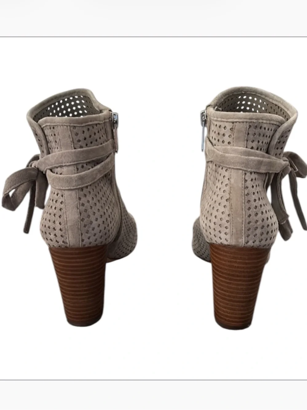 Sam Edelman Ellery Leather Perforated Peep Toe Booties Taupe Size 6M